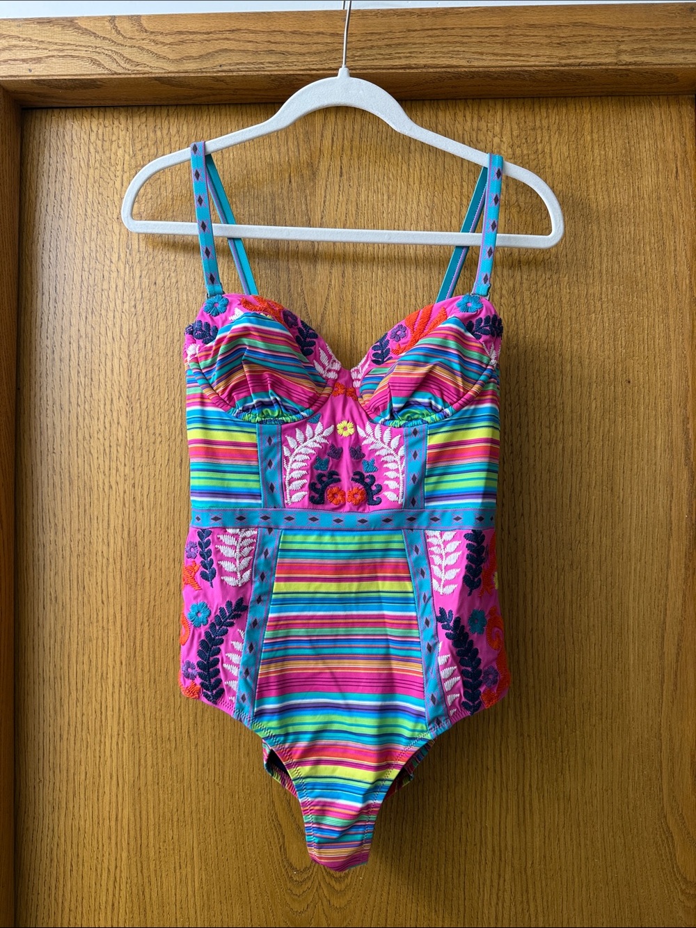 Nanette Lepore Girls Pink & Turquoise Striped Floral One-Piece